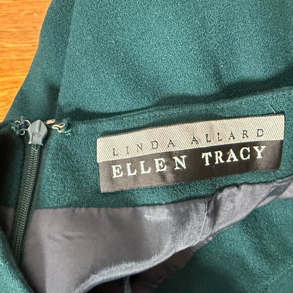 Linda Allard Ellen Tracy Green 100% Wool Suit Jacket Sz Petite 6, Skirt Sz 4 - Picture 10 of 14